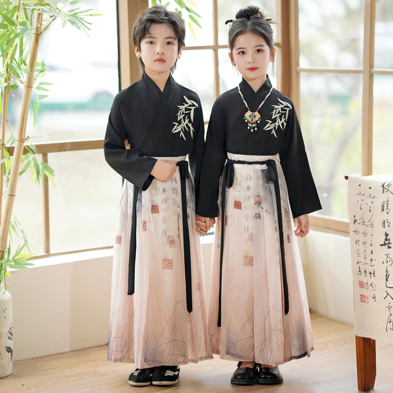 儿童汉服国学书童舞台马面裙女童