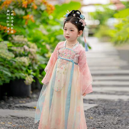 新款2026女童汉服古风襦裙春夏薄款仙气公主连衣裙刺绣风长短袖
