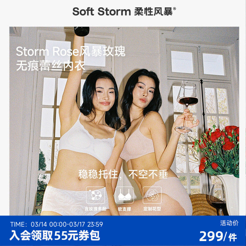 柔性风暴无痕玫瑰蕾丝小胸聚拢女士高级感美背文胸罩防下垂收副乳