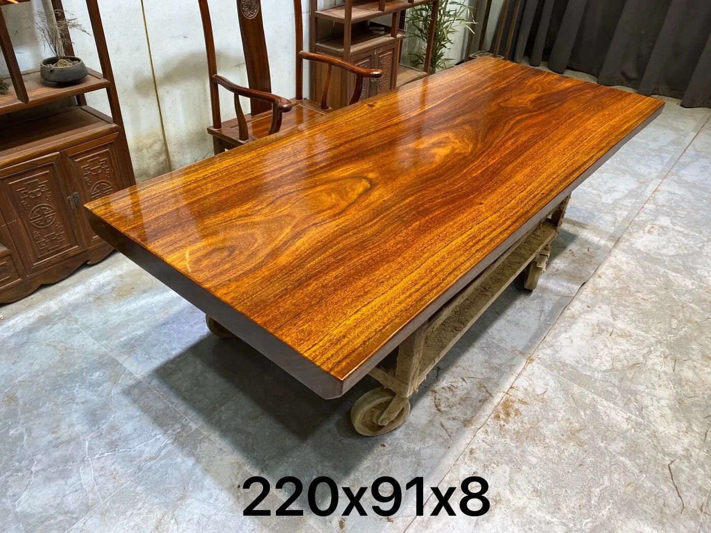 非洲奥坎实木大板茶桌绿心檀工作台原木办公桌老板总裁会议桌家具