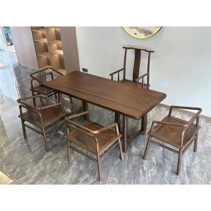 南美黑胡桃大板茶桌实木办公桌简约现代原木岛台餐桌独板定制美国