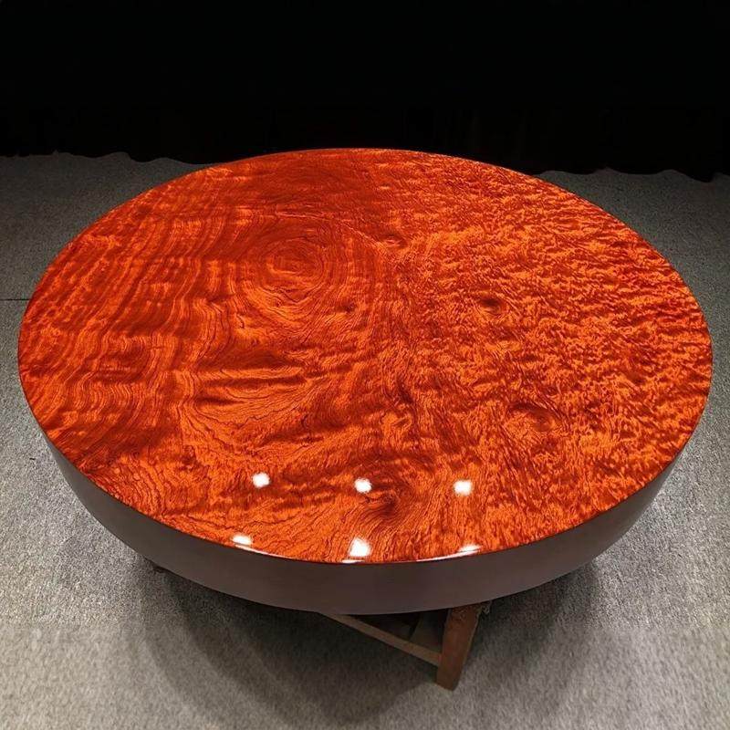 巴花黑檀胡桃非洲木柚木实木圆桌大板餐桌红木原木茶桌茶几圆形桌