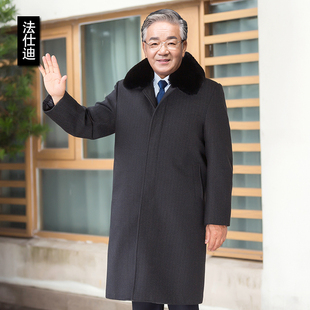 爸爸冬装c外套加绒加厚秋季中老年毛呢大衣男中长款7080岁呢子风
