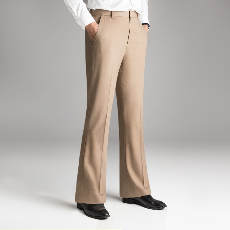 高级感人字纹f微喇叭休闲西裤男士春秋季直筒宽松垂坠感阔腿长裤