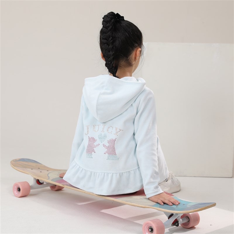 2023秋季新款女大童女孩宝宝时尚F洋派天鹅绒套装时髦连帽运动服