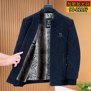 2023新款秋冬季加厚加绒夹克男士保暖毛呢M外套中老年人休闲爸爸