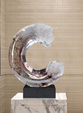 酒店客厅售d楼处仿琉璃抽象透明树脂C字型雕塑艺术品玄关装饰摆件