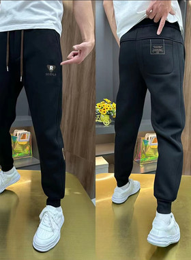 潮牌卫裤男士韩版休n闲裤潮流修身小脚裤男显瘦刺绣黑色束脚运动