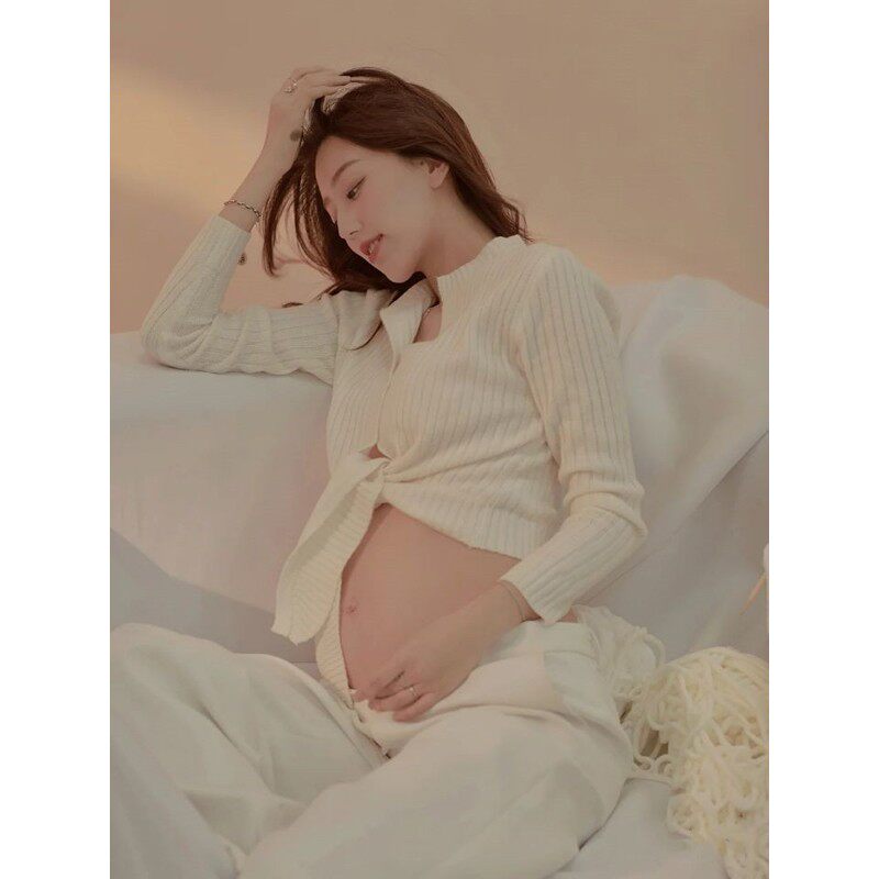 展会新款影楼孕妇拍照服装分体针织居家私房孕期T妈咪孕照写真衣