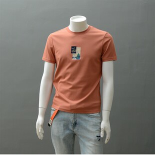 小板型贴布短袖T恤男圆r领修身夏季新款潮牌免烫垂坠高品质半袖t