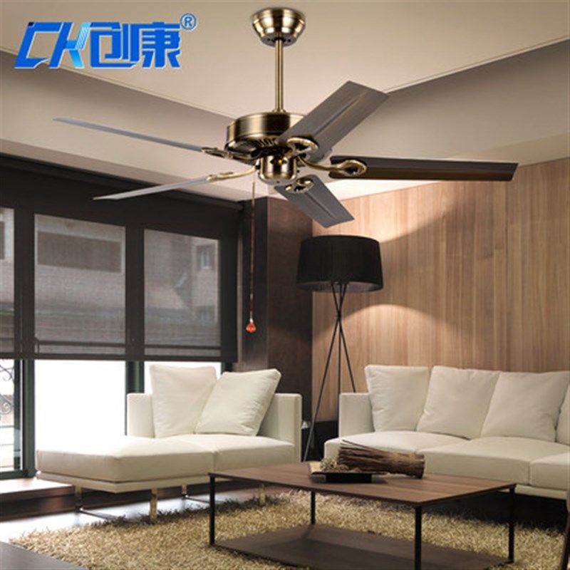 铁叶大风黑色吊扇家用客厅复古吊扇餐厅风扇网吧无灯静音吊扇遥控