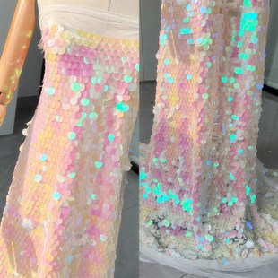 18MM少女心粉白色鱼鳞片加密亮片布料面料礼服连衣裙网红背景布料