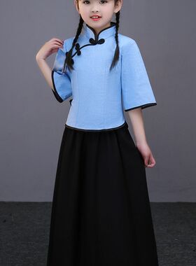 民国风复古女装儿童女学生装中国风女童夏演讲朗诵比赛服装演出服
