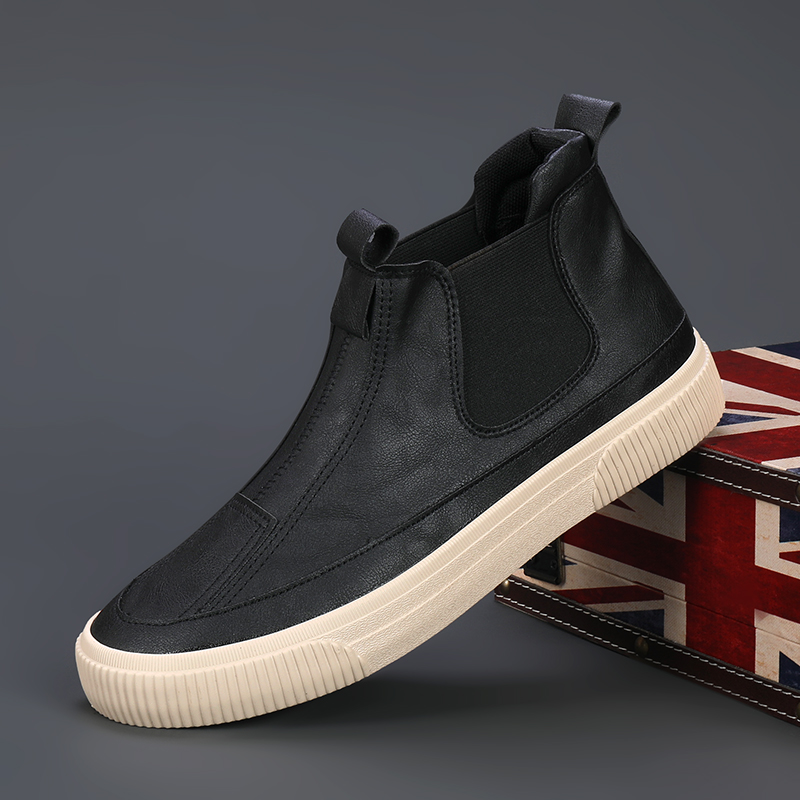 2023秋季高筒男鞋韩版潮流板鞋一脚F蹬休闲鞋英伦皮鞋高筒鞋马丁