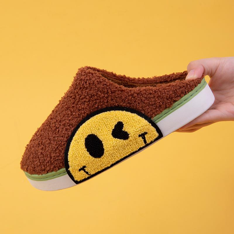 棉鞋女冬季拖室内家用暖厚底色增高时尚撞笑脸保MHM情侣毛绒拖鞋