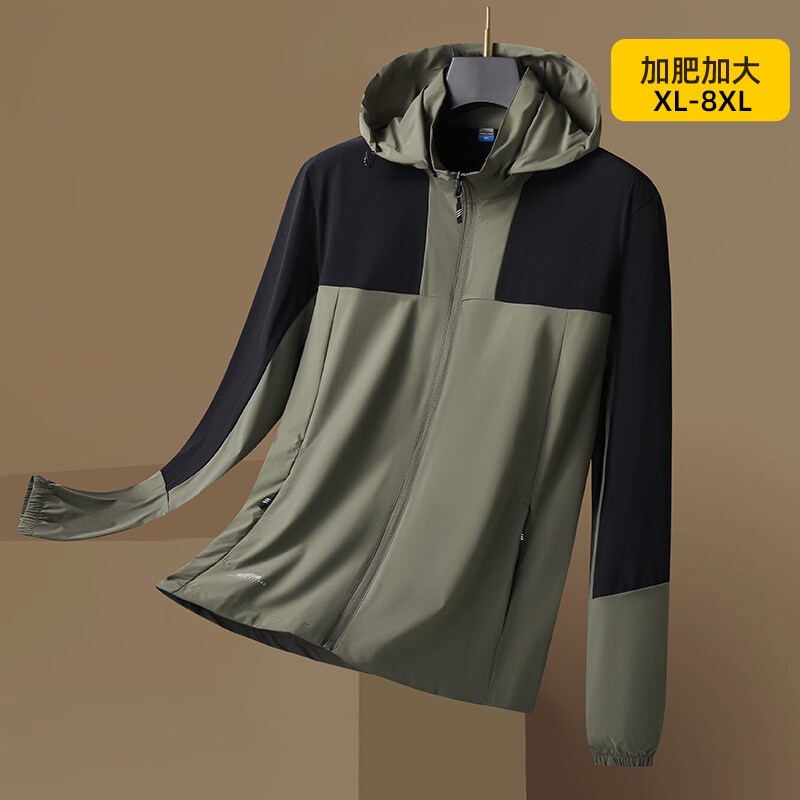 2025夏季薄款k可脱卸帽男防晒衣大码拼色冰丝皮肤衣加肥加大速干