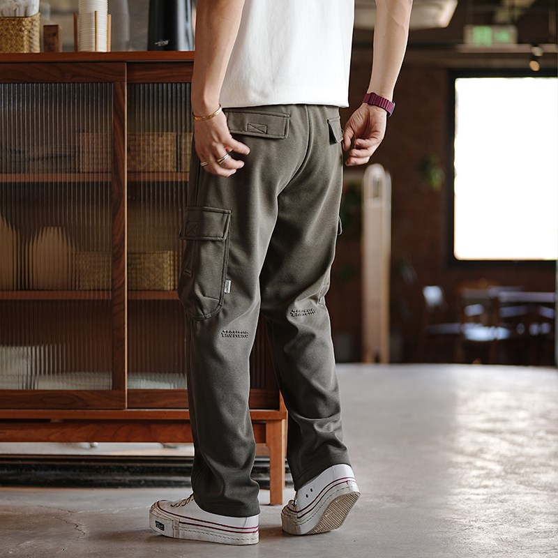 美式高街立体剪裁贴袋设计直筒休闲E裤男潮流新款松紧腰百搭工装