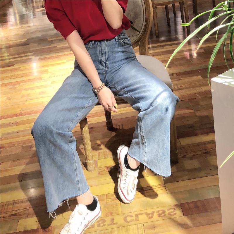 吾TVC洋直桐 阔仔牛裤女夏薄腿款高腰宽松垂感毛边筒老爹拖地裤长