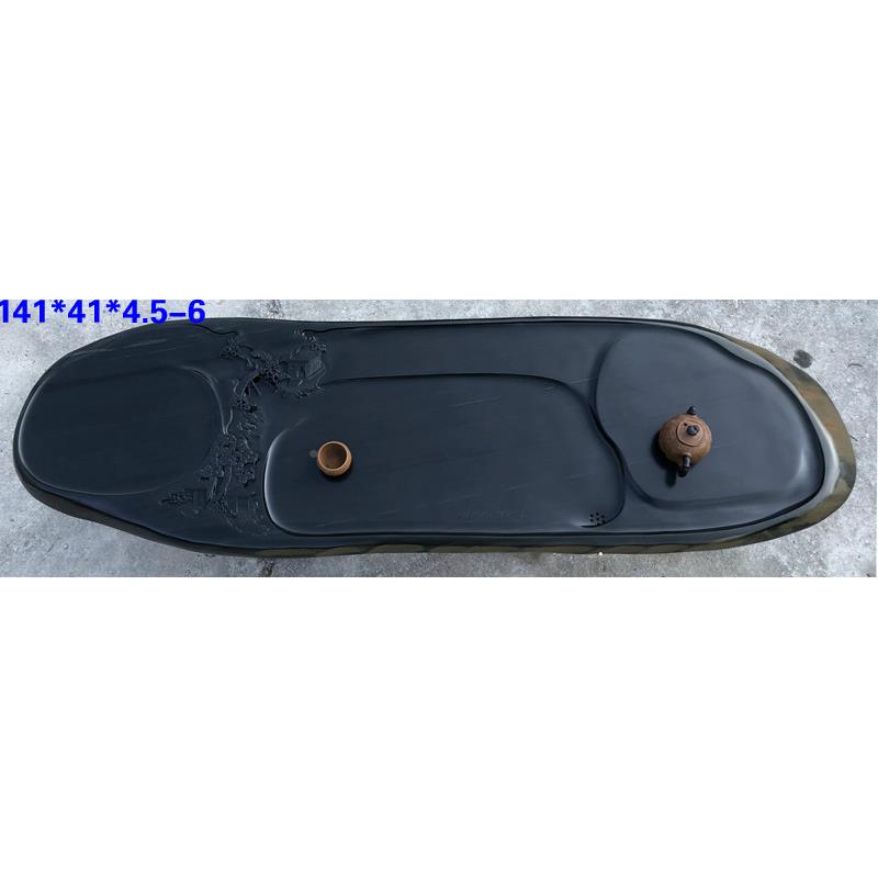 歙砚自家然DYA石材茶盘桥流小水茶海用简约茶具金皮彩带纹排水茶