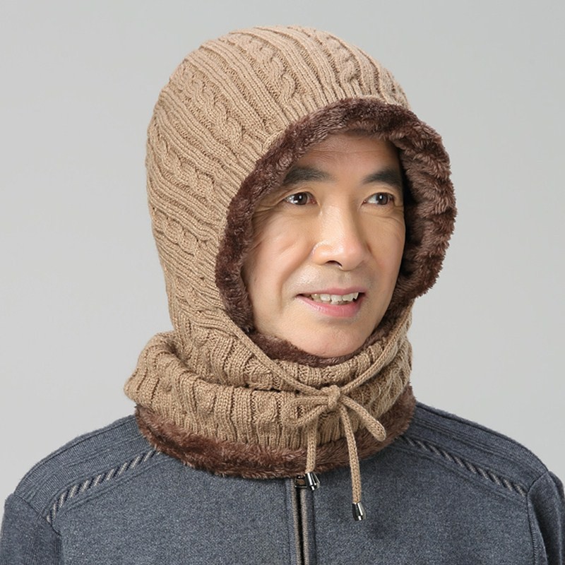 加绒保暖中老年人面罩冬季爸爸妈妈围脖晨练防风防寒头套男女帽子