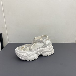 2023z爆款 子女新款 夏松糕底厚底增高包头烫钻女凉 撤柜真皮鞋 断码