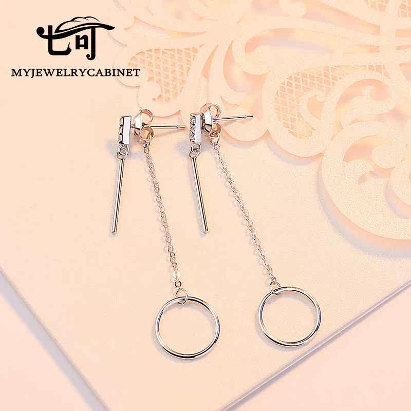 七可耳环女简约韩国气质个性长款圆形耳坠学生耳钉925银两种戴法