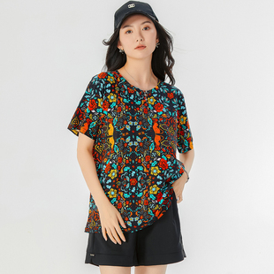 女装 T恤衫 夏装 碎花上衣胖mm宽松显瘦短袖 200斤胖妹妹洋气时尚 大码
