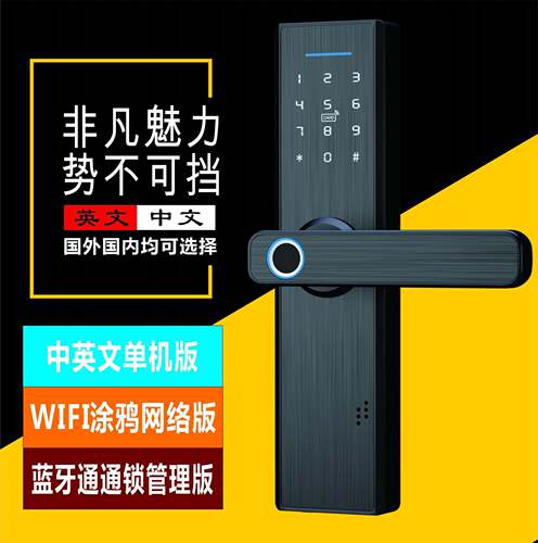室内门木门办公室门卧室门指纹锁中英文涂鸦WiFi蓝牙通通智能锁