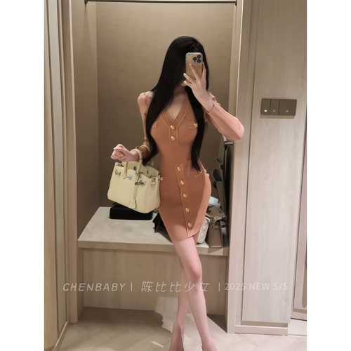 纯欲风针织韩系连衣裙女