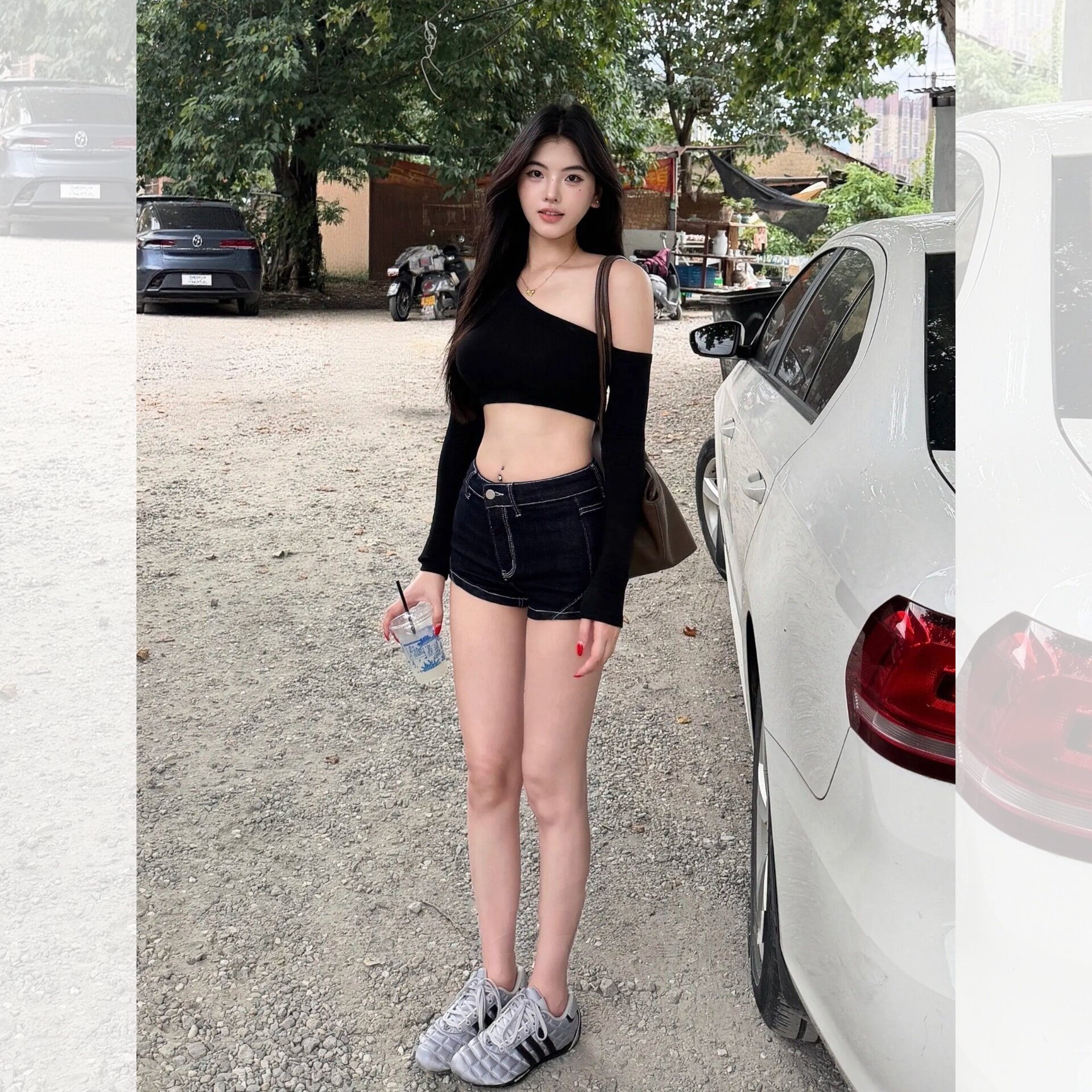 韩系辣妹风高腰牛仔短裤修身包臀设计感提臀显腿长百搭通勤短款