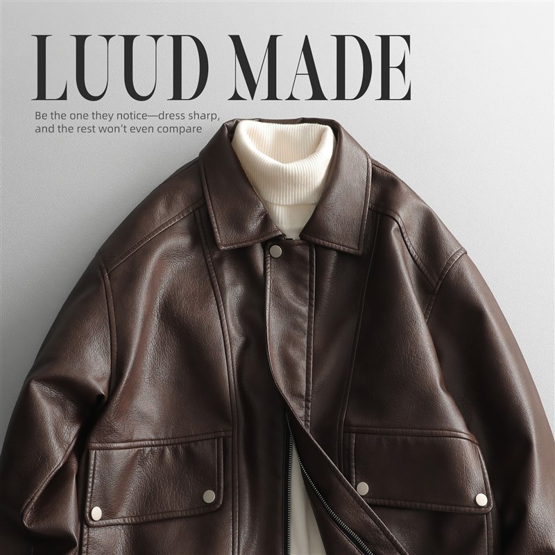 LUUD 轻熟翻领l皮衣外套男美拉德皮夹克高级感加绒机车服短款上衣