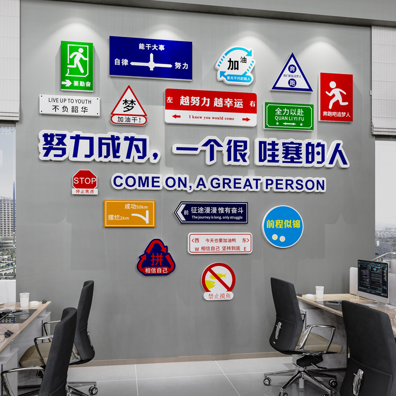 办公室墙面装饰画公司企业文化背景墙氛围布置员工励志标语墙贴3d