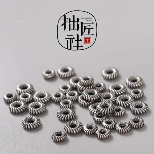 复古925银螺纹隔片珠 文玩垫片 手作手串项链配珠配饰