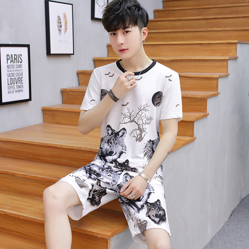 2021夏季睡衣男青少年学生冰丝运动休闲夏天薄款可外穿家居服套装