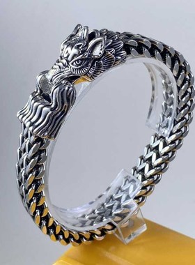 霸气男士龙头手链潮流个性复古粗犷双排龙骨链送男朋友礼物