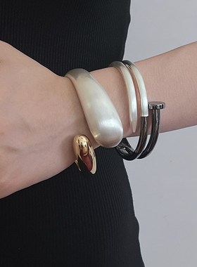 复古双头双色拼接开口手镯女小众高级感腕饰冷淡风宽镯子臂环配饰