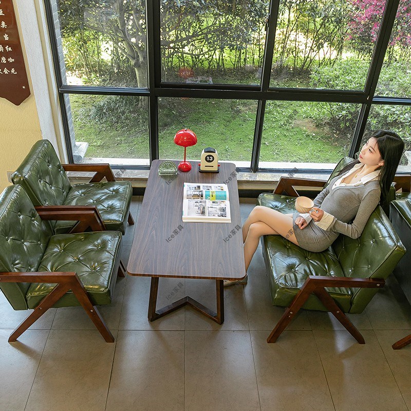 奶茶店桌椅组合甜品咖啡厅书吧简约休闲区双人洽谈个性卡座皮沙发