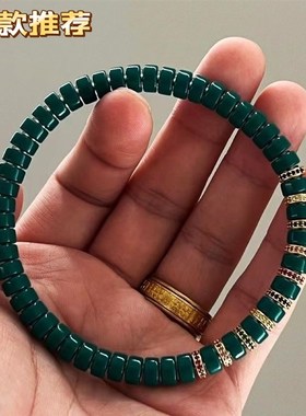 2024网红手串:天然绿松石手链单圈隔片款金色直切药片手串手链