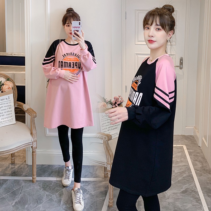 超大码孕妇装t恤连衣裙秋q冬装加绒加厚宽松遮肚卫衣套装200-300