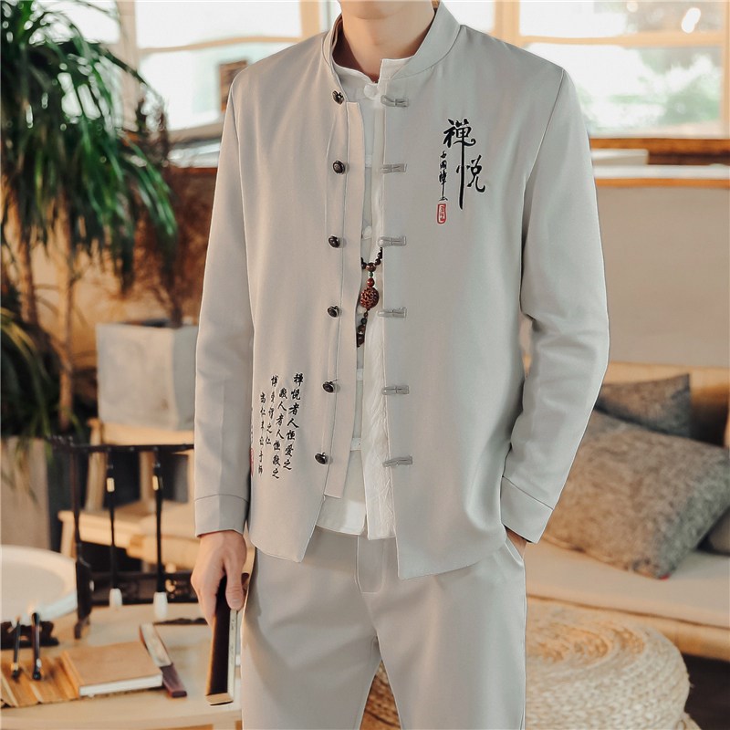 中国风男士西服套装韩版立领中山装外套青年唐装中式古风汉服夹克
