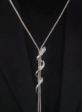 小众设计感螺旋镶钻长款项链时尚简约百搭秋冬毛衣链衣服挂件装饰