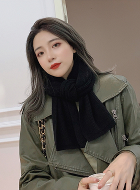 毛线针织兔绒感咖色黑色灰色小款围巾女冬季短款韩版百搭保暖围脖