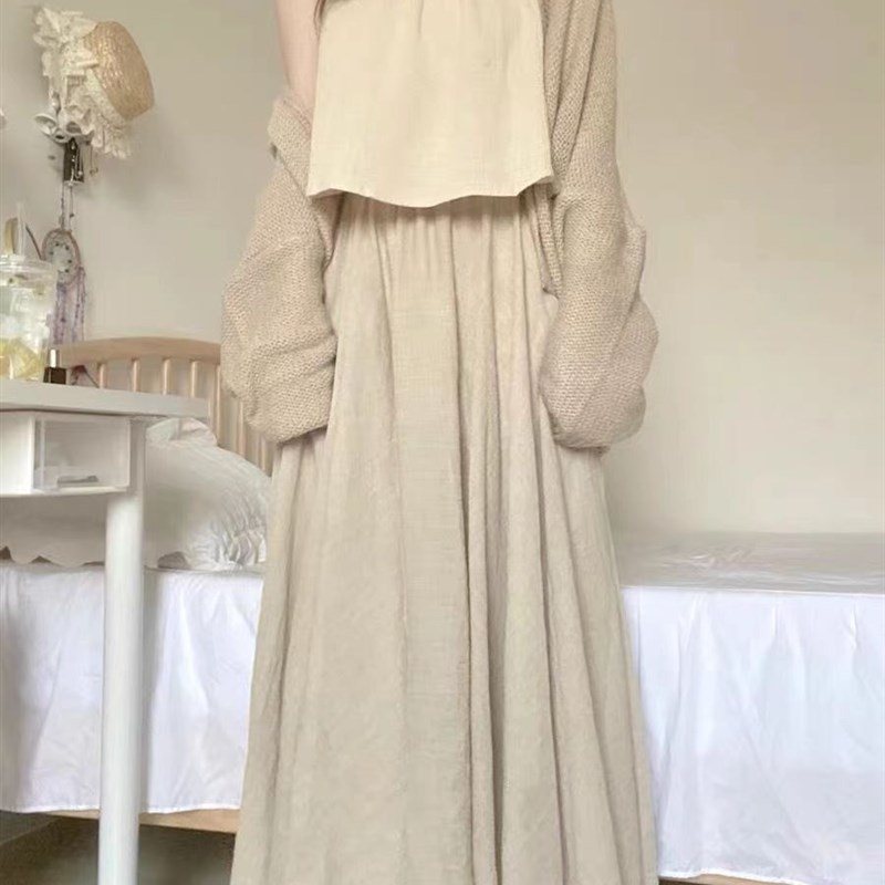 棉麻温柔风孕妇夏季m大摆半身裙设计感高腰显瘦中长款冰丝托腹长