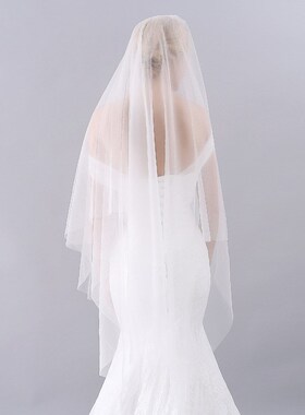 O925中长新娘头纱 双层白色手缝发梳结婚影楼拍照造型婚纱配饰品