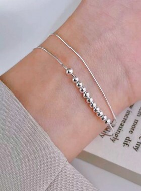 双层叠戴圆珠手链204新款爆款蛇骨链999纯银高级设计感送女友礼物