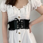 复古蕾丝配裙松紧宽腰封女士简约百搭连衣裙束腰装 饰弹力腰带夏季