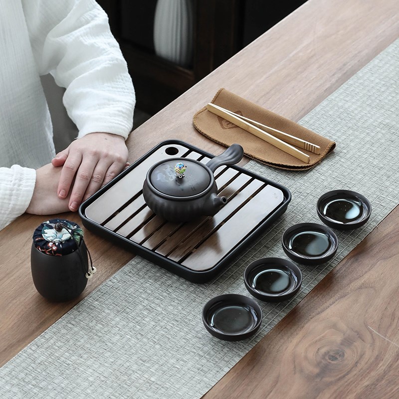 旅行茶具套装便h携包户外车载紫砂功夫一壶四杯配陶瓷简约干泡茶