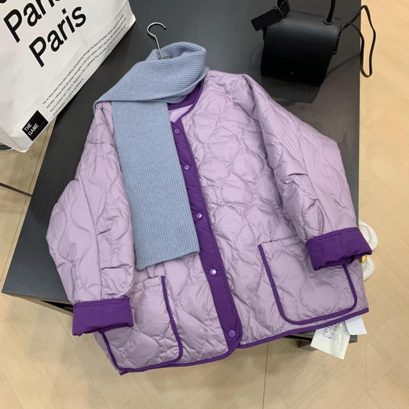 两件套法式高级感轻薄棉服外套女宽松百搭上衣配围脖C#9