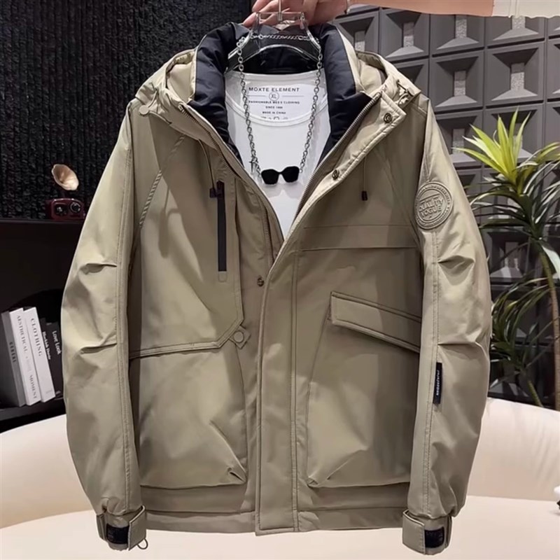 男士羽绒服工装风帅气潮牌加厚宽松保G暖连帽防寒服男款休闲外套