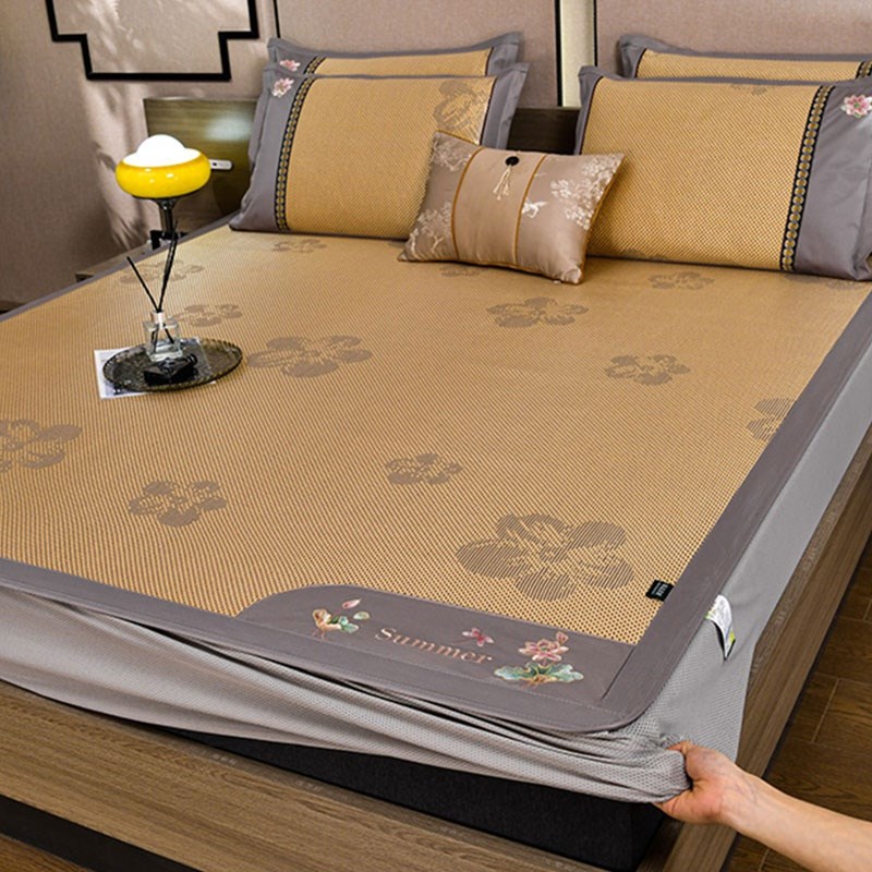 冰丝凉席藤席床h笠款三件套夏季空调房软席子防滑床罩1.5米1.8m床